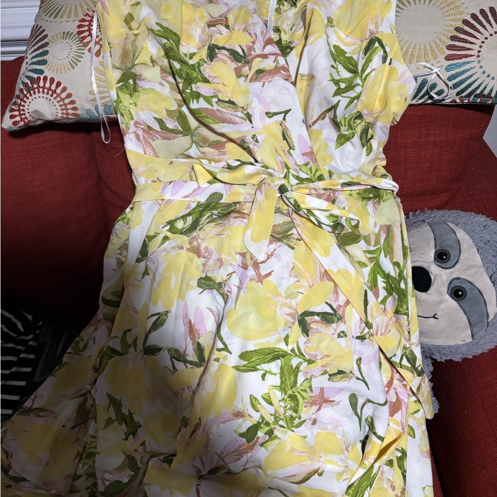 Floral Yellow Wrap Dress